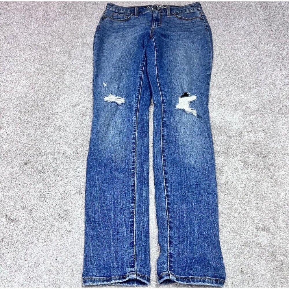 Universal Thread Jeans High Rise Skinny Blue Distressed Pockets Size 4